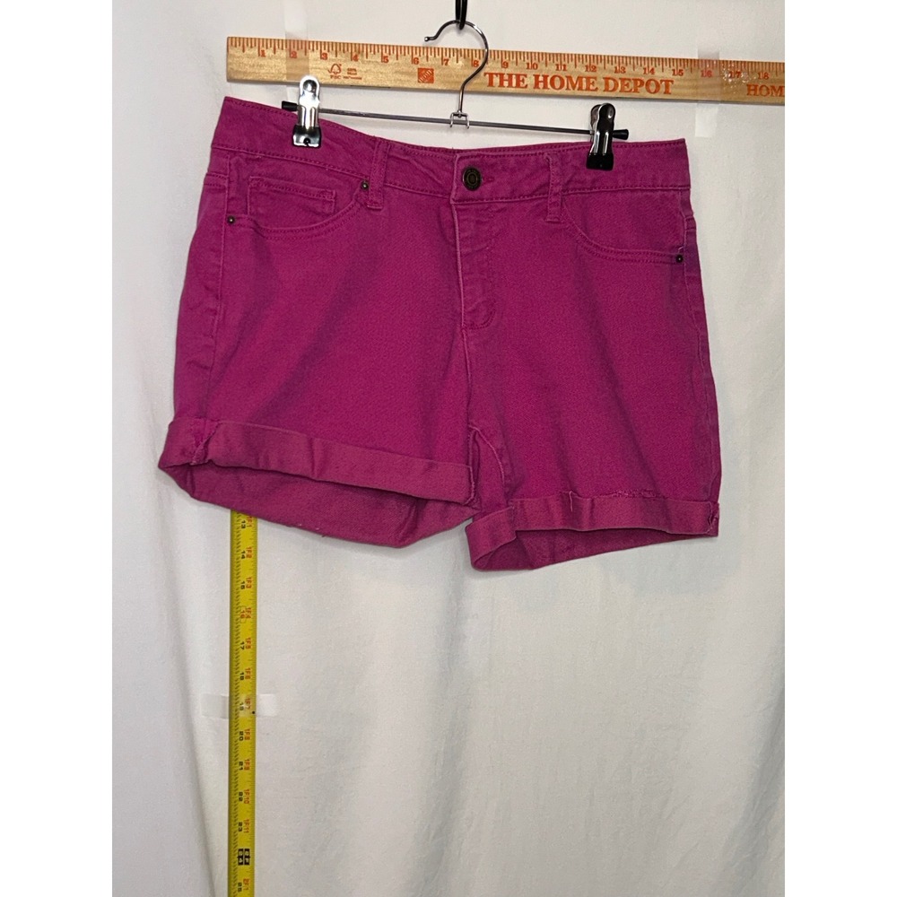 Time‎ and Tru Womens Magenta Pink Mid Rise Cuffed Denim Shorts Size 10 Stretch